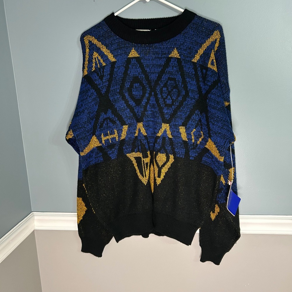 Robert Bruce Vintage Mens Large Geometric Intarsia Knit Sweater rare new